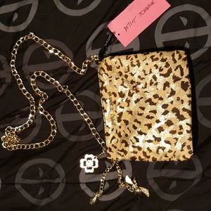 Betsey Johnson black suede and jaguar/leopard gold haircalf (CROSSBODY)